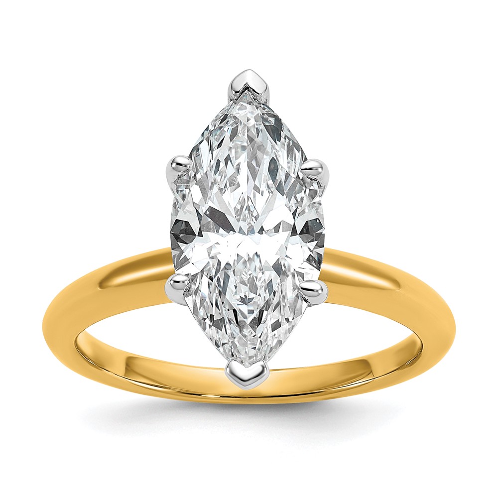 14K Two-tone 3 Carat Lab Grown Diamond VS SI+ G+ Marquise Solitaire Complete Engagement Ring