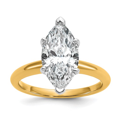 14K Two-tone 3 Carat Lab Grown Diamond VS SI+ G+ Marquise Solitaire Complete Engagement Ring
