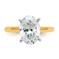 14K Two-Tone 3 Carat Certified Lab Grown Diamond VS SI+ G+ Oval Complete Solitaire Engagement Ring view 4