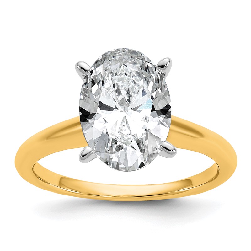 14k Two-Tone 3 carat Certified Lab Grown Diamond VS/SI+ G+ Oval Complete Solitaire Engagement Ring