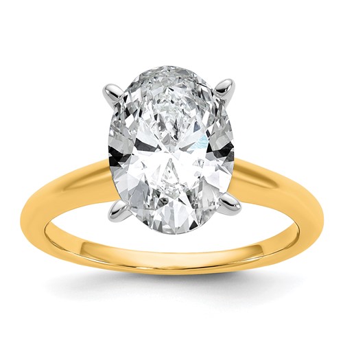14K Two-Tone 3 Carat Lab Grown Diamond VS SI+ G+ Oval Complete Solitaire Engagement Ring