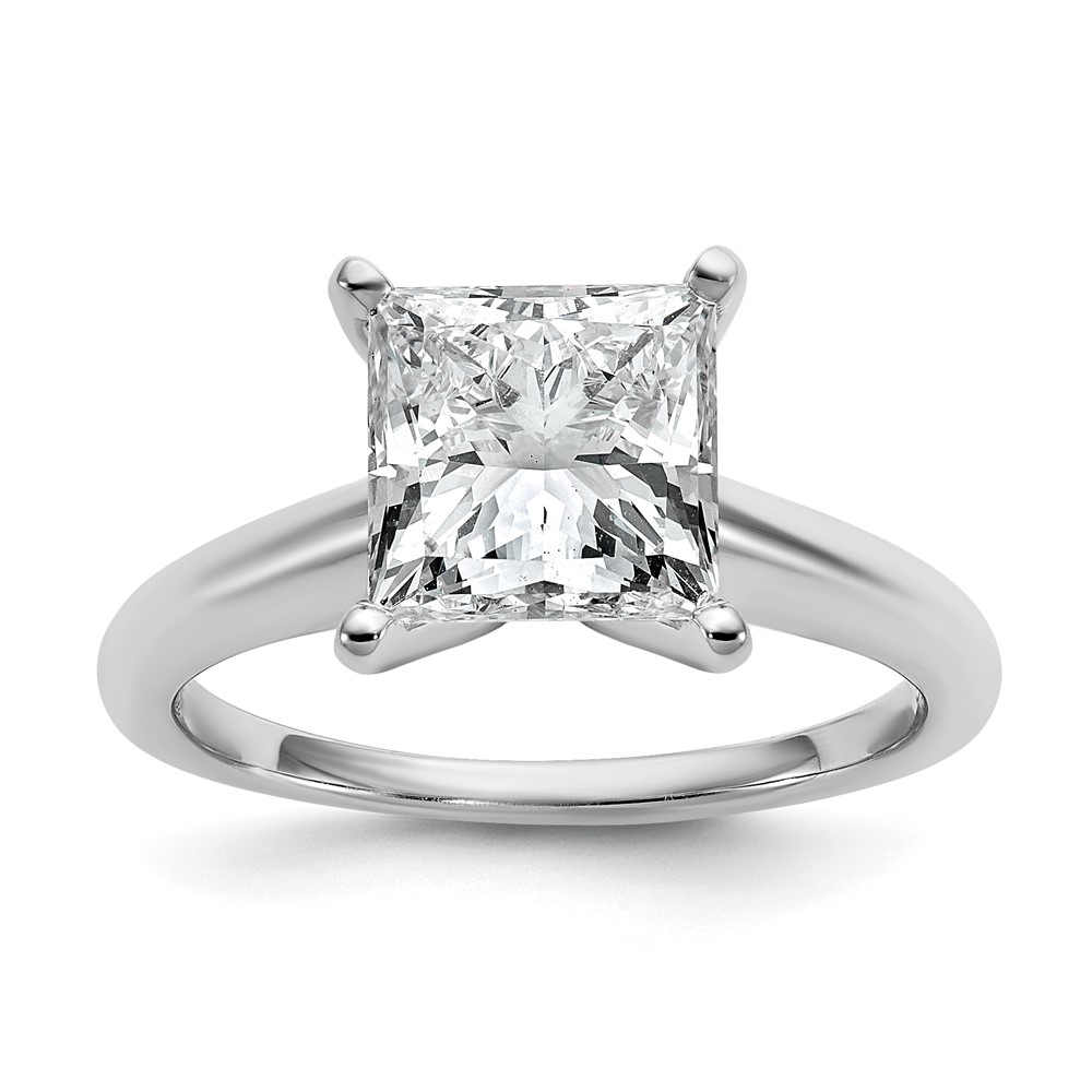 14K White Gold 3 Carat Certified Lab Grown Diamond VS+ F+ Princess Complete Solitaire Engagement Ring