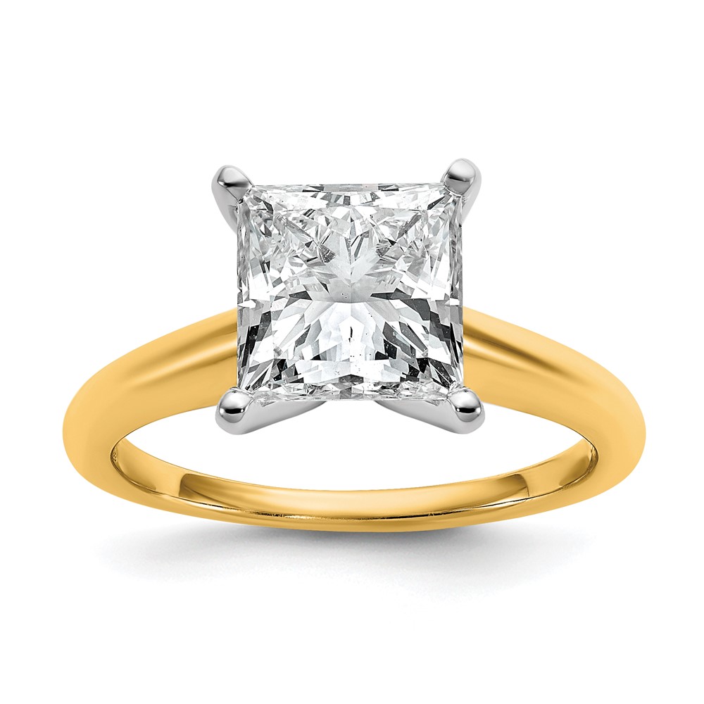 14K Two-tone 3 Carat Lab Grown Diamond VS+ F+ Princess Complete Solitaire Engagement Ring