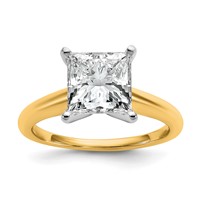 14K Two-tone 3 Carat Lab Grown Diamond VS+ F+ Princess Complete Solitaire Engagement Ring view 1