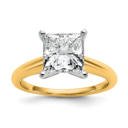 14K Two-tone 3 Carat Lab Grown Diamond VS SI+ G+ Princess Complete Solitaire Engagement Ring
