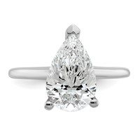 14K White Gold 3 Carat Lab Grown Diamond VS+ F+ Pear Solitaire Complete Engagement Ring view 4