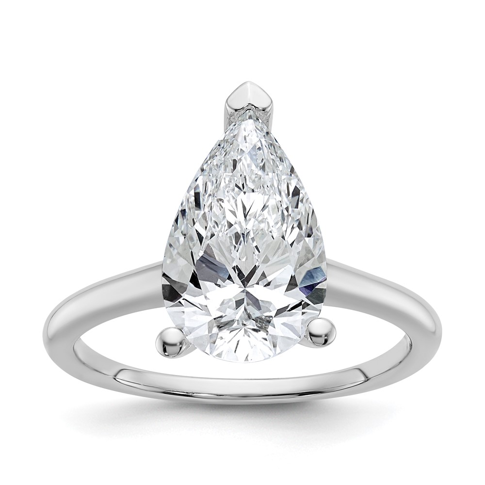 14K White Gold 3 Carat Lab Grown Diamond VS+ F+ Pear Solitaire Complete Engagement Ring