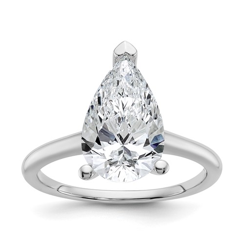 14K White Gold 3 Carat Lab Grown Diamond VS+ F+ Pear Solitaire Complete Engagement Ring