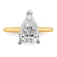 14K Two-tone 3 Carat Certified Lab Grown Diamond VS SI+ G+ Pear Solitaire Complete Engagement Ring view 4