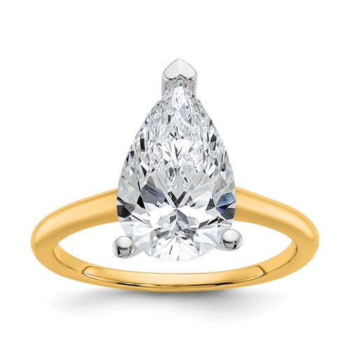 14K Two-tone 3 Carat Certified Lab Grown Diamond VS+ F+ Pear Solitaire Complete Engagement Ring