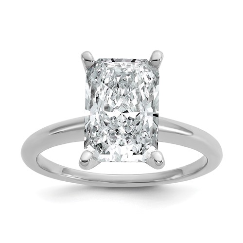 14K White Gold 3 Carat Certified Lab Grown Diamond VS SI+ G+ Radiant Solitaire Complete Engagement Ring