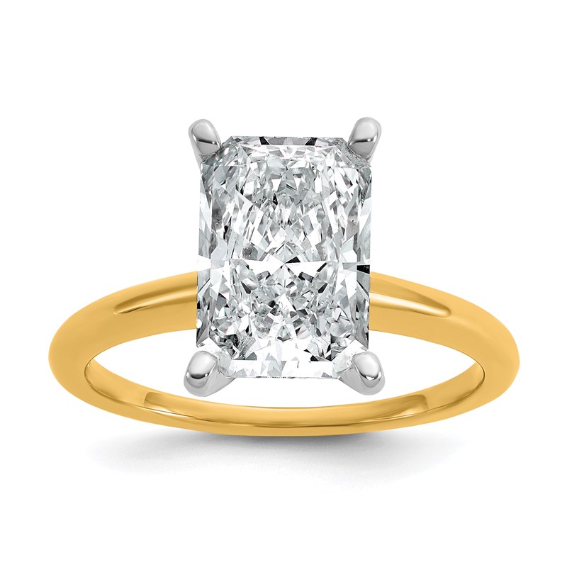 14k Two-tone 3 carat Lab Grown Diamond VS+ F+ Radiant Solitare Complete Engagement Ring