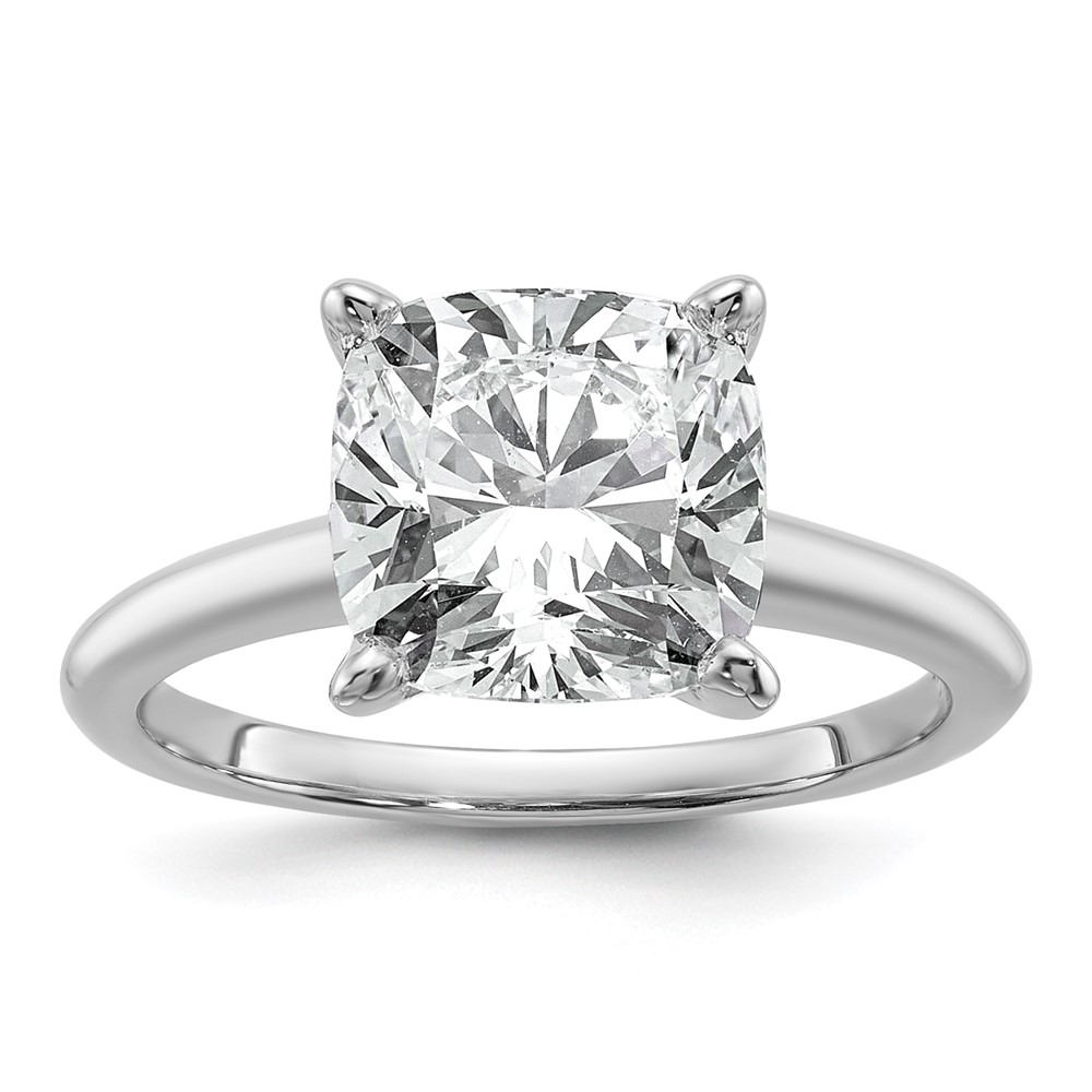 14K White Gold 4 Carat Certified Lab Grown Diamond VS SI+ G+ Cushion Complete Solitaire Engagement Ring