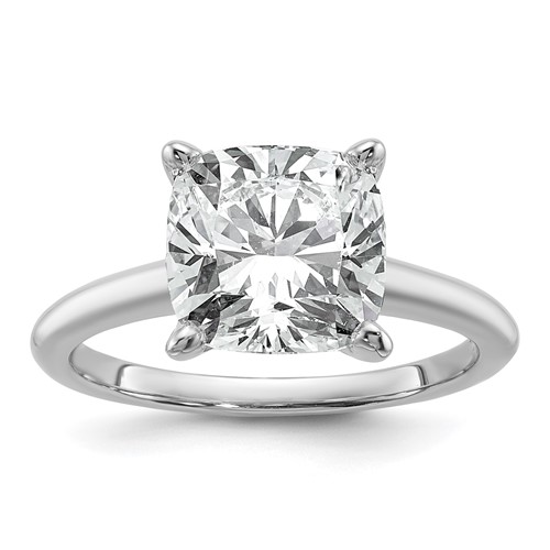 14K White Gold 4 Carat Certified Lab Grown Diamond VS SI+ G+ Cushion Complete Solitaire Engagement Ring
