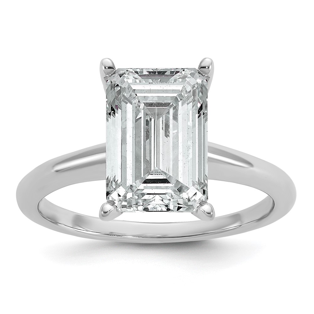 14K White Gold 4 Carat Certified Lab Grown Diamond VS+ F+ Emerald Solitaire Complete Engagement Ring