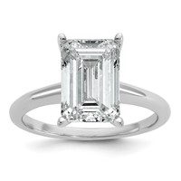 14K White Gold 4 Carat Certified Lab Grown Diamond VS+ F+ Emerald Solitaire Complete Engagement Ring view 1
