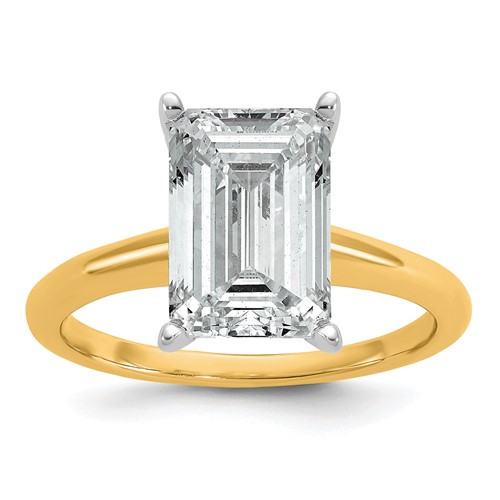 14K Two-tone 4 Carat Certified Lab Grown Diamond VS SI+ G+ Emerald Solitaire Complete Engagement Ring