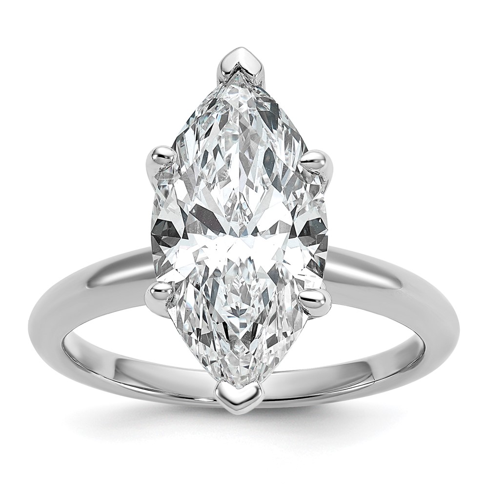 14K White Gold 4 Carat Certified Lab Grown Diamond VS+ F+ Marquise Solitaire Complete Engagement Ring