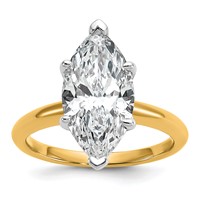 14K Two-tone 4 Carat Certified Lab Grown Diamond VS+ F+ Marquise Solitaire Complete Engagement Ring view 1