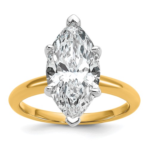 14K Two-tone 4 Carat Certified Lab Grown Diamond VS SI+ G+ Marquise Solitaire Complete Engagement Ring