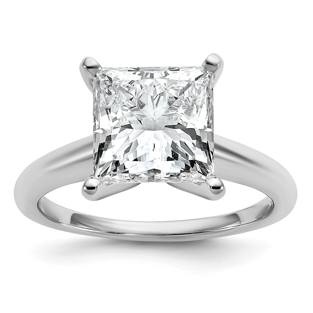 14K White Gold 4 Carat Certified Lab Grown Diamond VS+ F+ Princess Complete Solitaire Engagement Ring