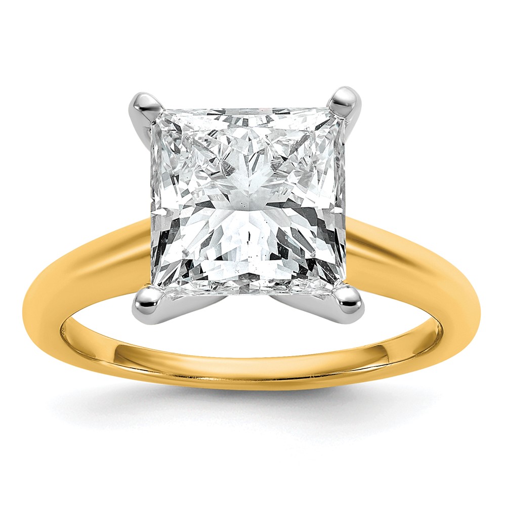 14K Two-tone 4 Carat Certified Lab Grown Diamond VS SI+ G+ Princess Complete Solitaire Engagement Ring