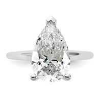 14K White Gold 4 Carat Certified Lab Grown Diamond VS SI+ G+ Pear Solitaire Complete Engagement Ring view 4