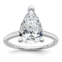 14K White Gold 4 Carat Certified Lab Grown Diamond VS SI+ G+ Pear Solitaire Complete Engagement Ring view 1