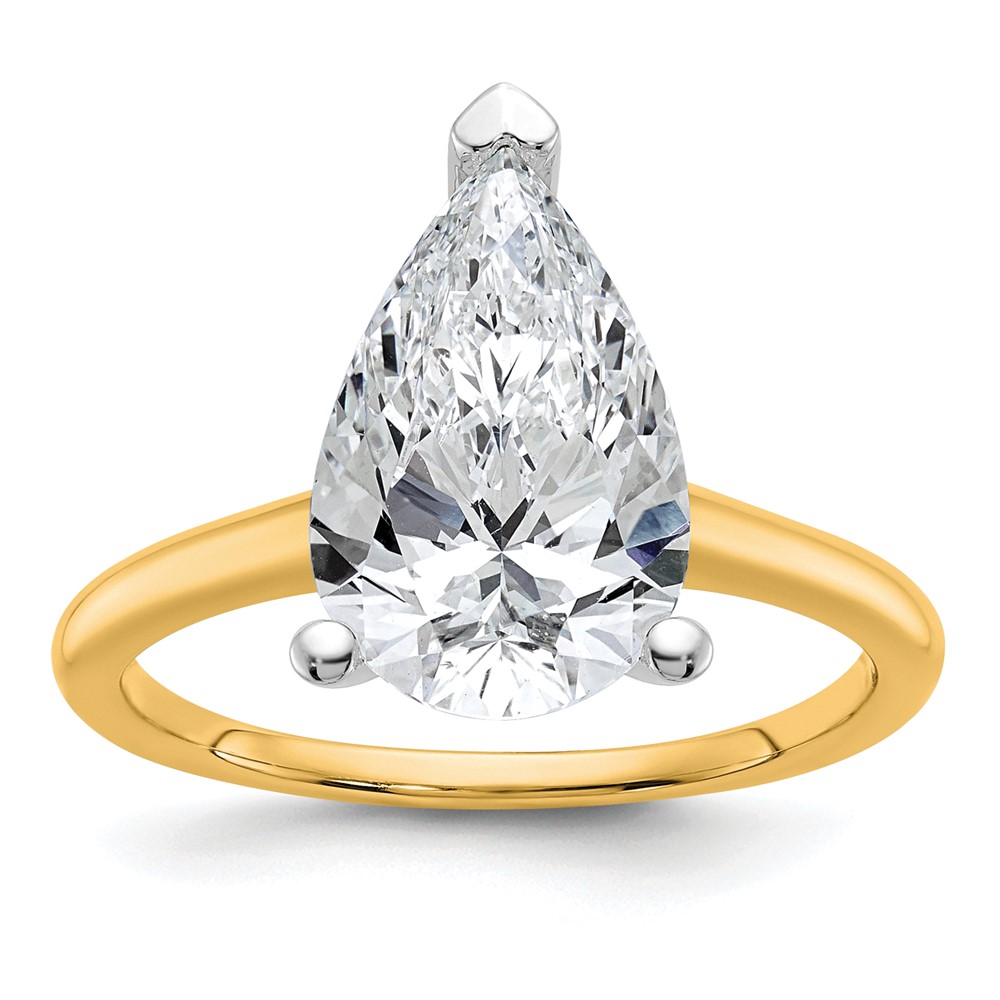14K Two-tone 4 Carat Certified Lab Grown Diamond VS+ F+ Pear Solitaire Complete Engagement Ring
