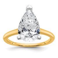 14K Two-tone 4 Carat Certified Lab Grown Diamond VS+ F+ Pear Solitaire Complete Engagement Ring view 1