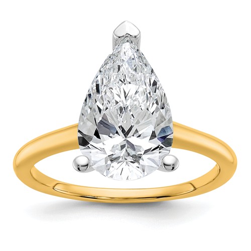 14K Two-tone 4 Carat Certified Lab Grown Diamond VS SI+ G+ Pear Solitaire Complete Engagement Ring