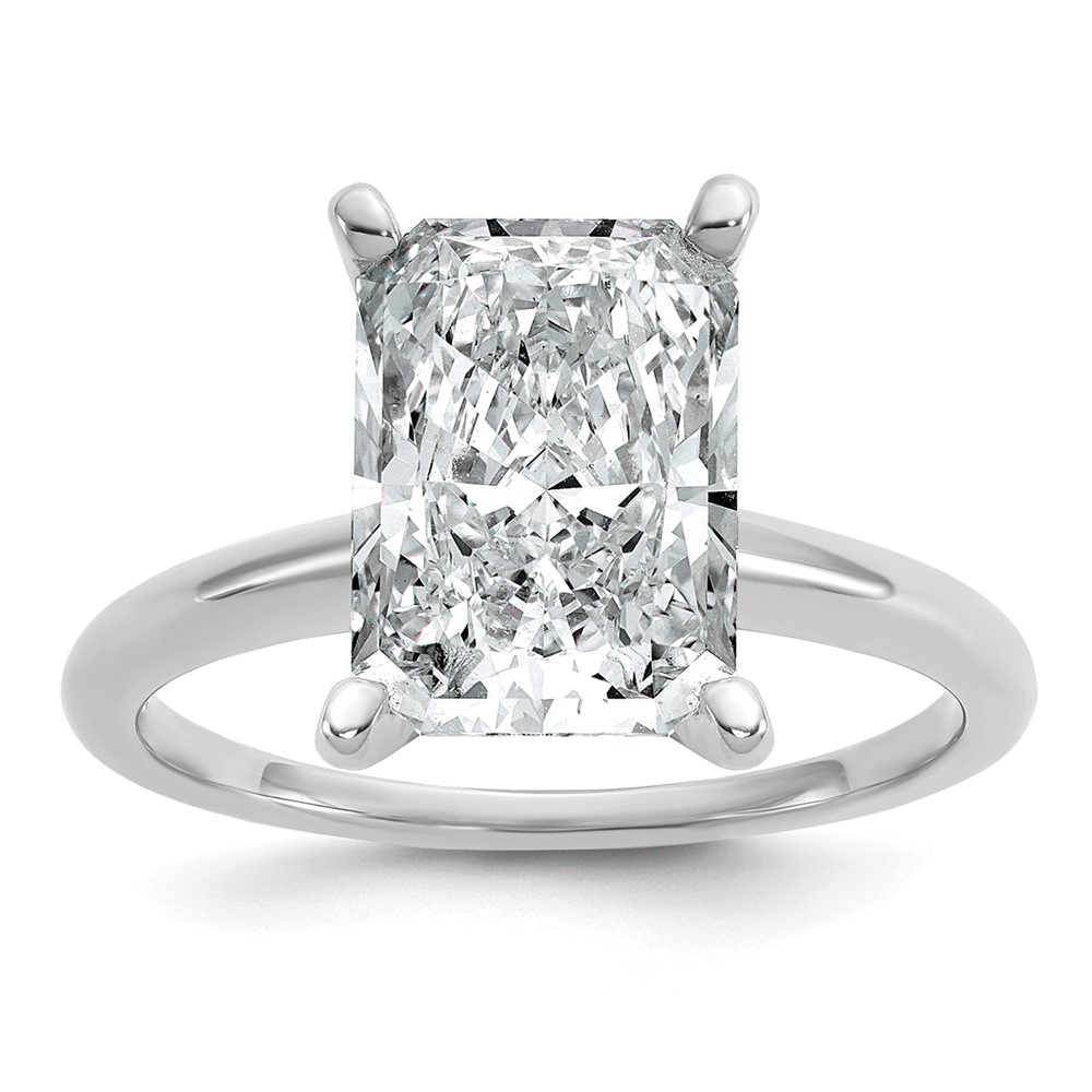 14K White Gold 4 Carat Certified Lab Grown Diamond VS+ F+ Radiant Solitaire Complete Engagement Ring