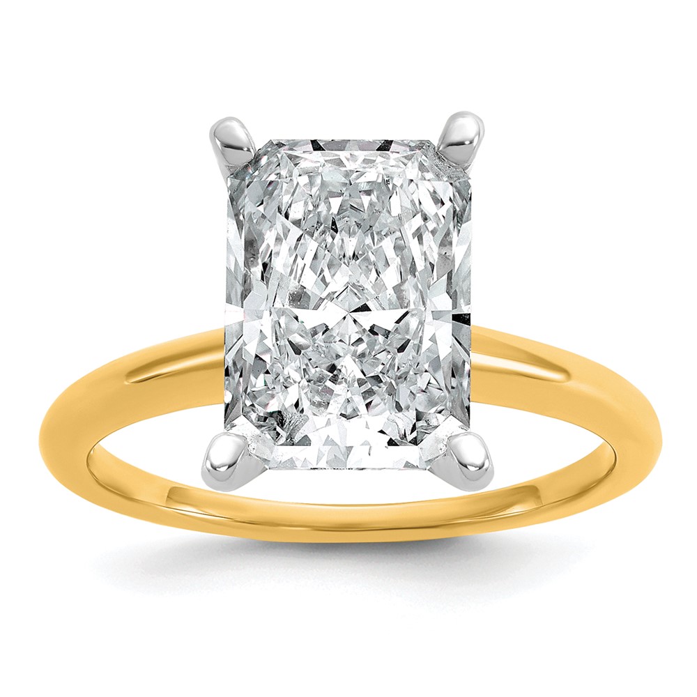 14K Two-tone 4 Carat Certified Lab Grown Diamond VS+ F+ Radiant Solitaire Complete Engagement Ring