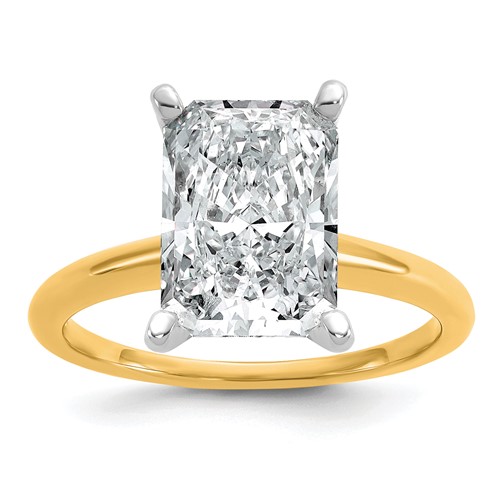 14K Two-tone 4 Carat Certified Lab Grown Diamond VS+ F+ Radiant Solitaire Complete Engagement Ring