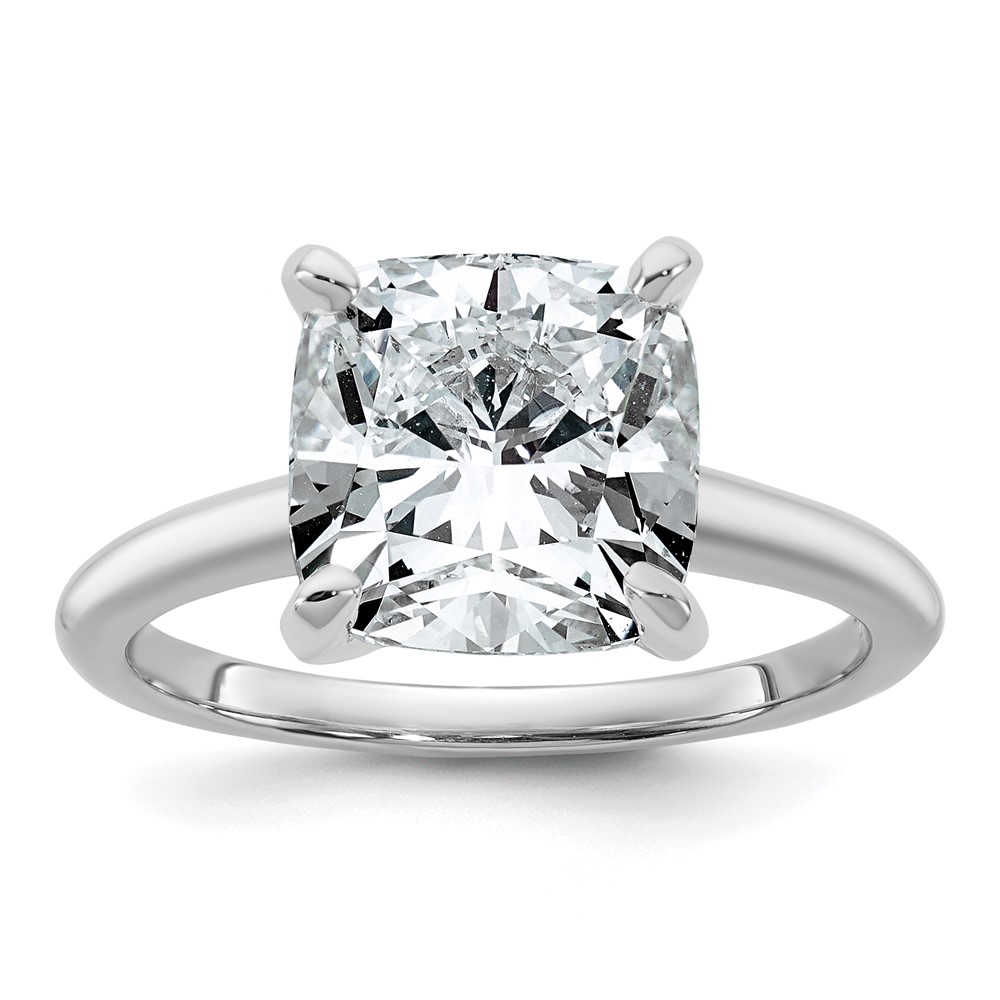 14K White Gold Cert Lab Grown Dia VS+ F+ Cushion Solitaire Engagement Ring