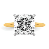 14K Two-tone Cert Lab Grown Dia VS+ F+ Cushion Solitaire Engagement Ring view 4