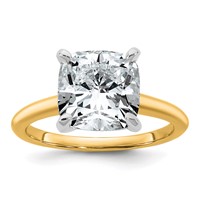 14K Two-tone Cert Lab Grown Dia VS+ F+ Cushion Solitaire Engagement Ring view 1