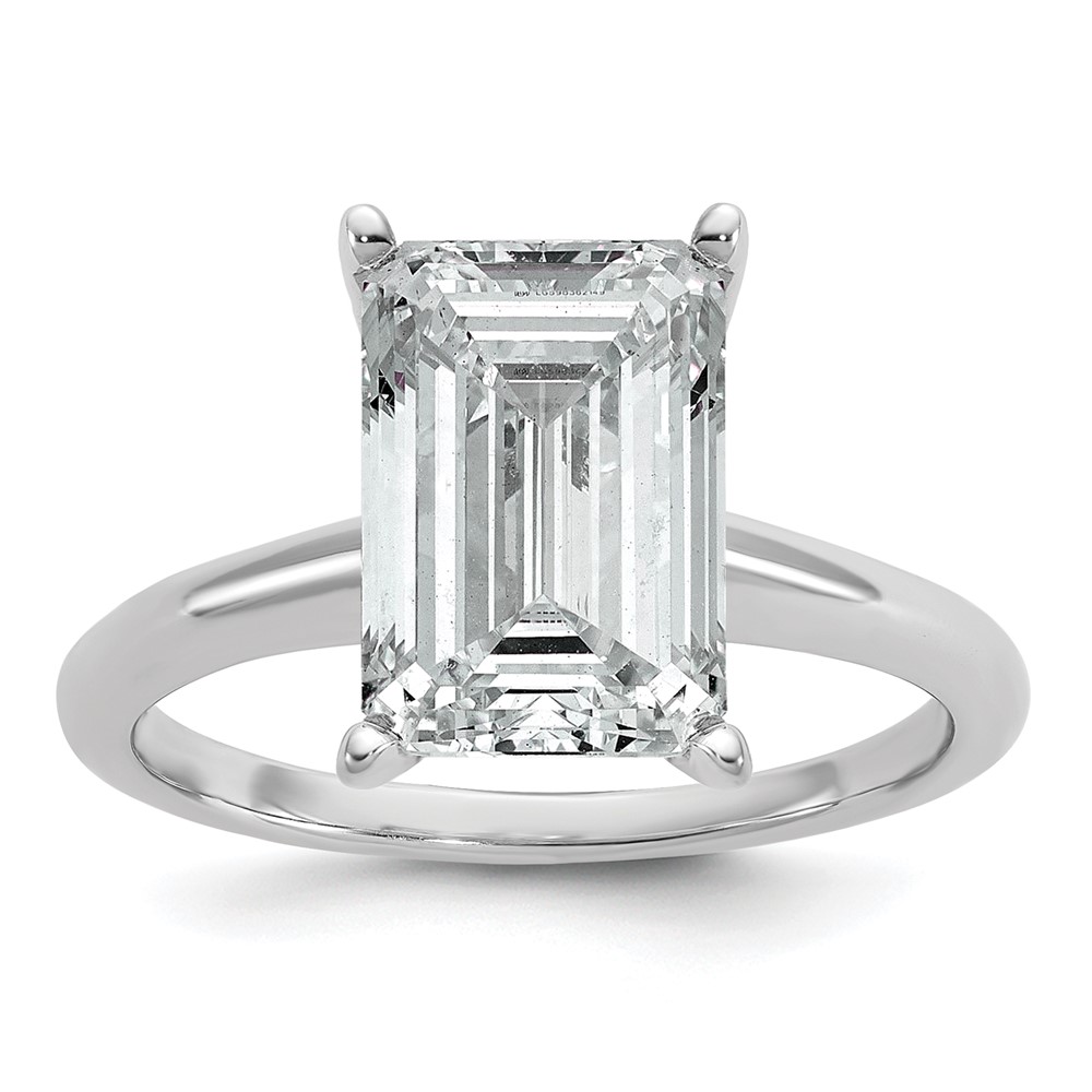 14K White Gold 5 Carat Certified Lab Grown Diamond VS+ F+ Emerald Solitaire Complete Engagement Ring