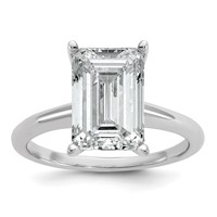 14K White Gold 5 Carat Certified Lab Grown Diamond VS+ F+ Emerald Solitaire Complete Engagement Ring view 1