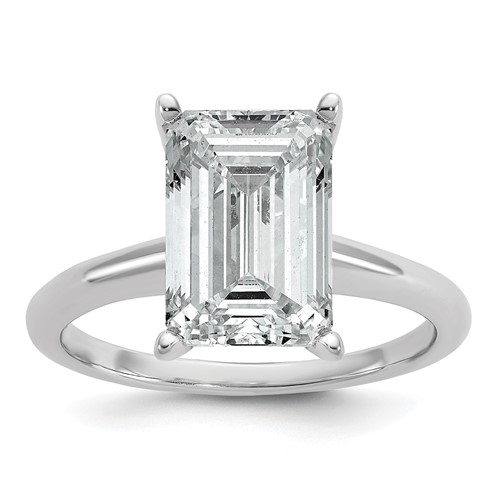 14K White Gold 5 Carat Certified Lab Grown Diamond VS SI+ G+ Emerald Solitaire Complete Engagement Ring