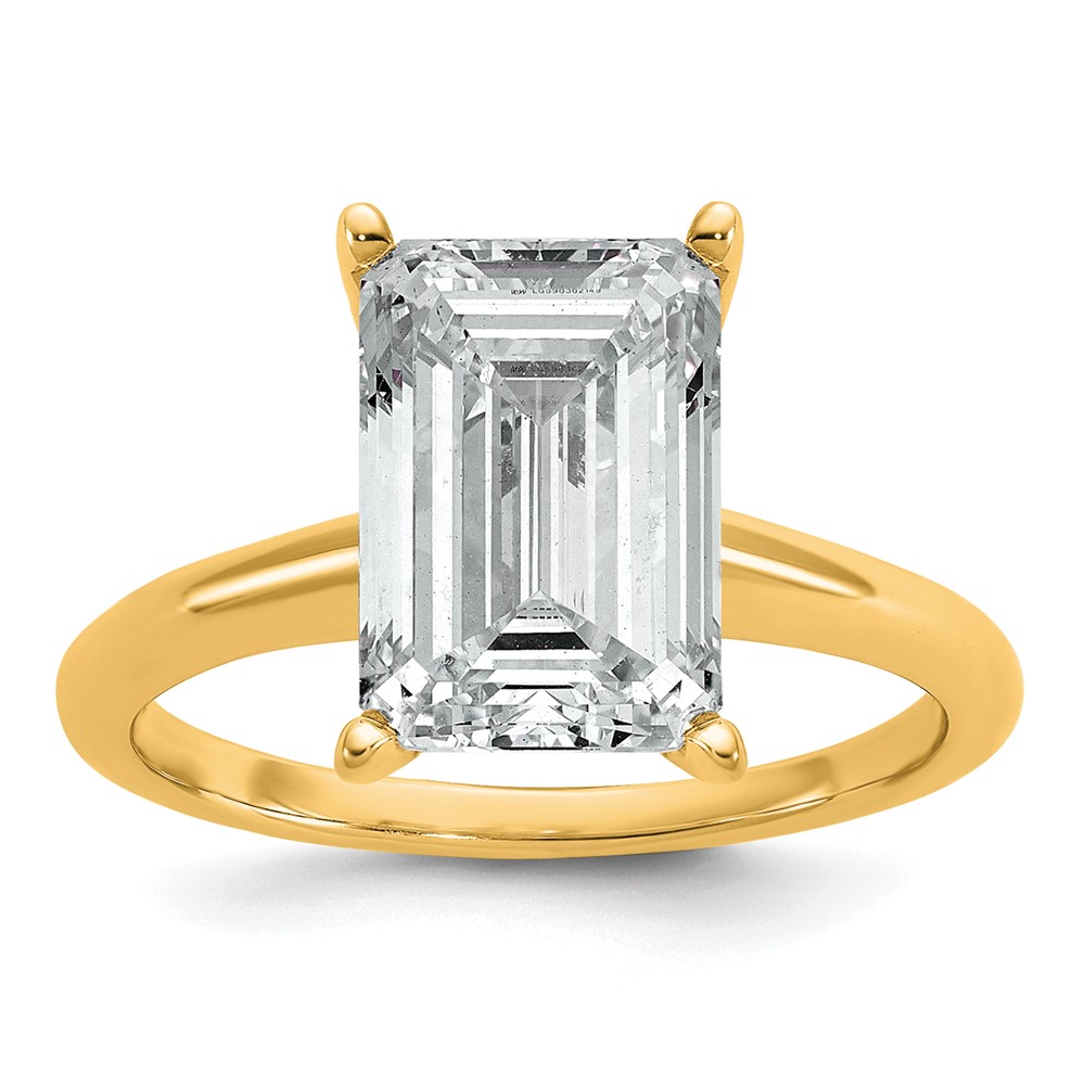 14K Two-tone 5 Carat Certified Lab Grown Diamond VS+ F+ Emerald Solitaire Complete Engagement Ring
