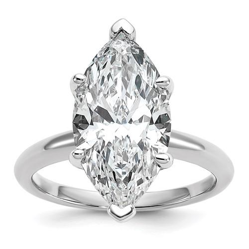 14K White Gold 5 Carat Certified Lab Grown Diamond VS SI+ G+ Marquise Solitaire Complete Engagement Ring