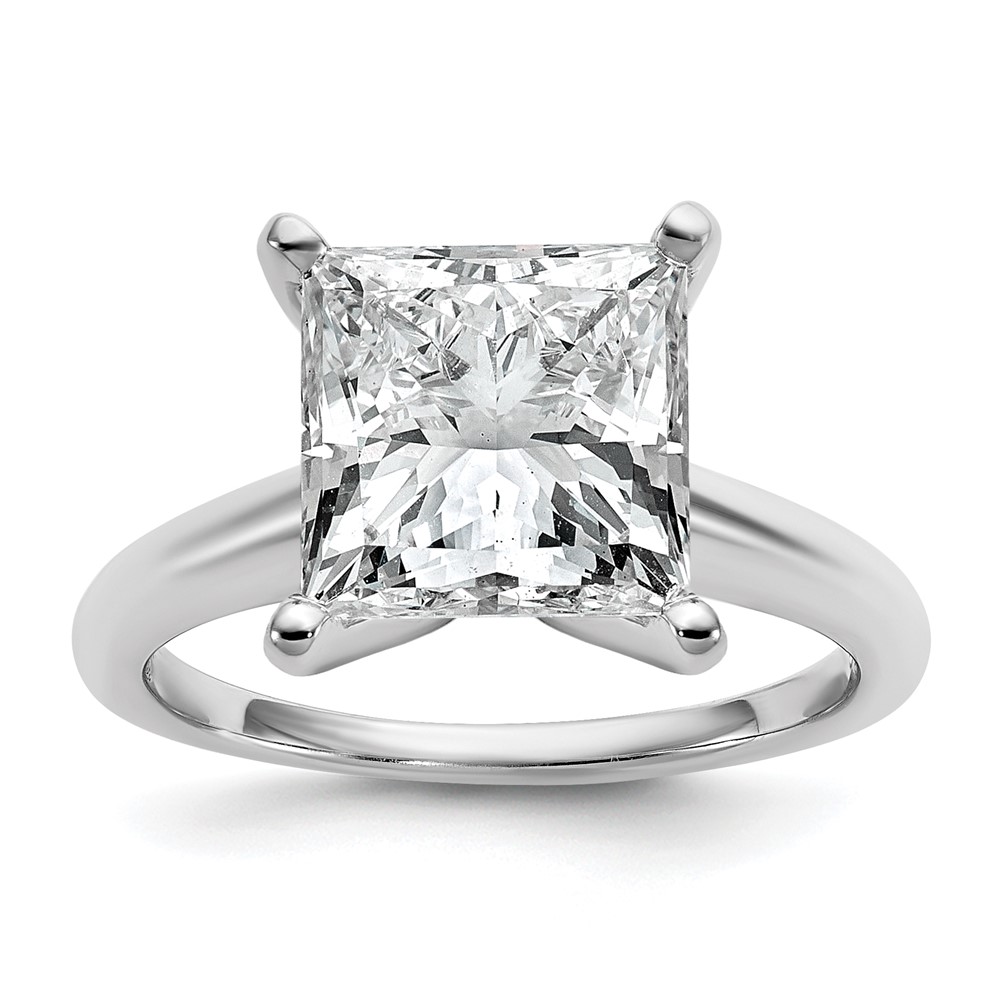 14K White Gold 5 Carat Certified Lab Grown Diamond VS+ F+ Princess Complete Solitaire Engagement Ring