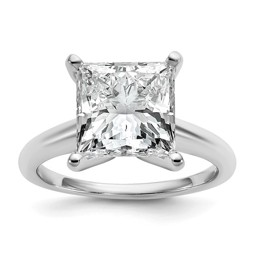 14K White Gold 5 Carat Certified Lab Grown Diamond VS SI+ G+ Princess Complete Solitaire Engagement Ring