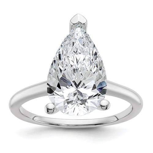 14K White Gold 5 Carat Certified Lab Grown Diamond VS+ F+ Pear Solitaire Complete Engagement Ring