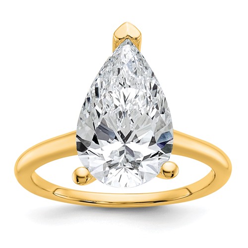 14K Two-tone 5 Carat Certified Lab Grown Diamond VS+ F+ Pear Solitaire Complete Engagement Ring
