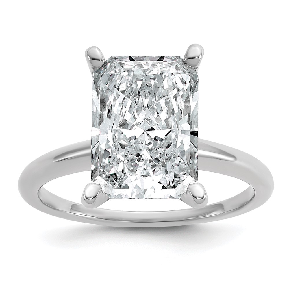 14K White Gold 5 Carat Certified Lab Grown Diamond VS+ F+ Radiant Solitaire Complete Engagement Ring