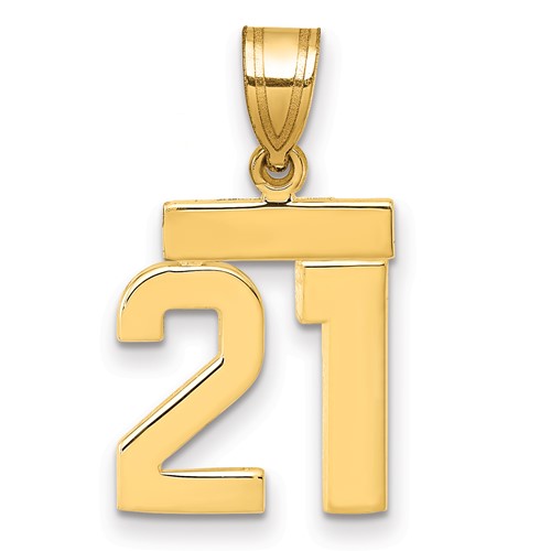 14K Yellow Gold Small Polished Number 21 Charm