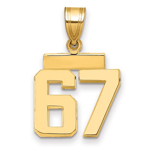 14K Yellow Gold Small Polished Number 67 Charm