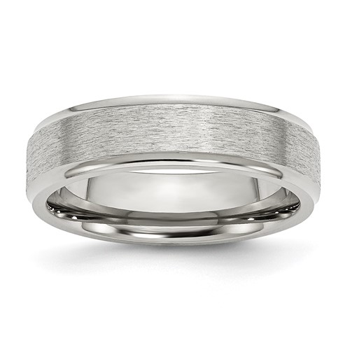 Chisel Stainless Steel Polished Band with Satin Center 6mm Ridged Edge